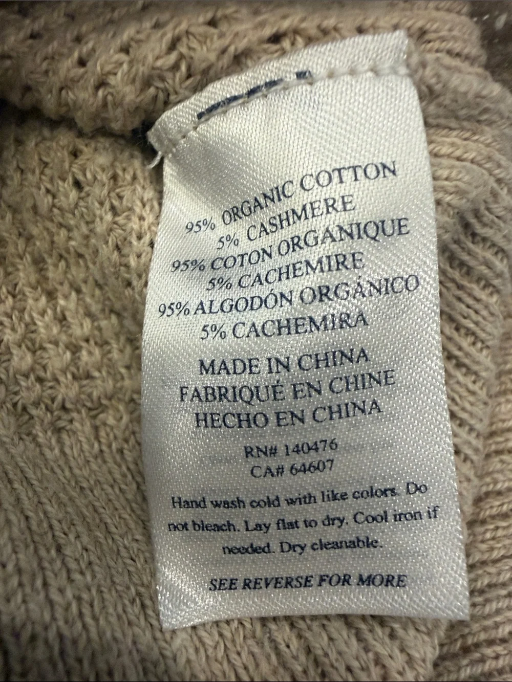 Faherty Organic Cotton and Cashmere Women's Throwback Waffle Sweater Size XL